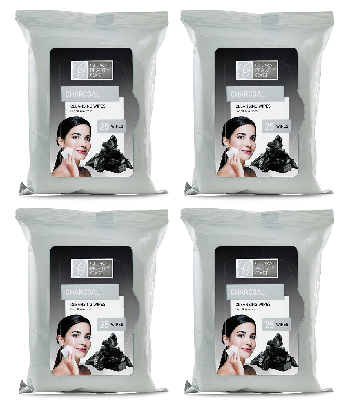 Global Beauty Care Charcoal Cleansing Wipes - 100 Premoistened Makeup Removal Cloths, 4-Pack