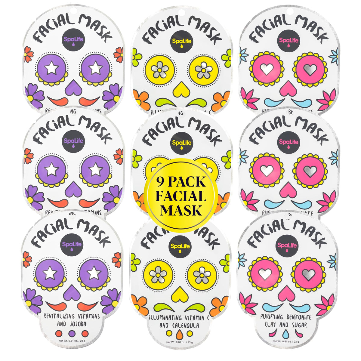 Spalife Dia De Muertos Facial Mask Variety Pack - 9 Hydrating Korean Sheet Masks For Skin Care