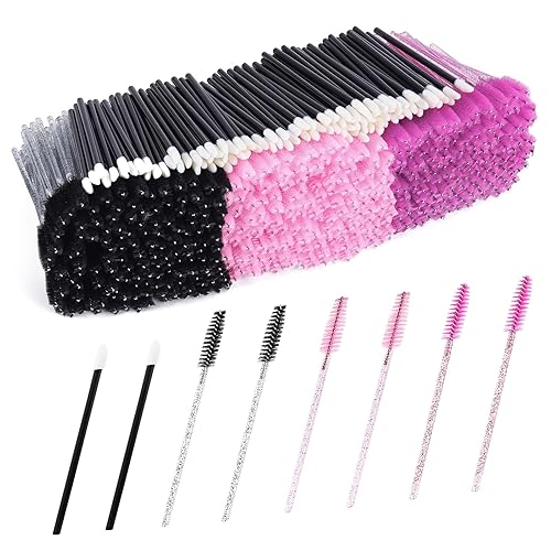 LoveBB Crystal Mascara & Lip Wands - 1000 Disposable Makeup Spoolies, Black Pink Purple