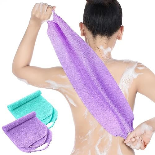 Tatuo Back Scrubber For Shower, Exfoliating Washcloth, 2 Pack - Nylon, Purple & Mint