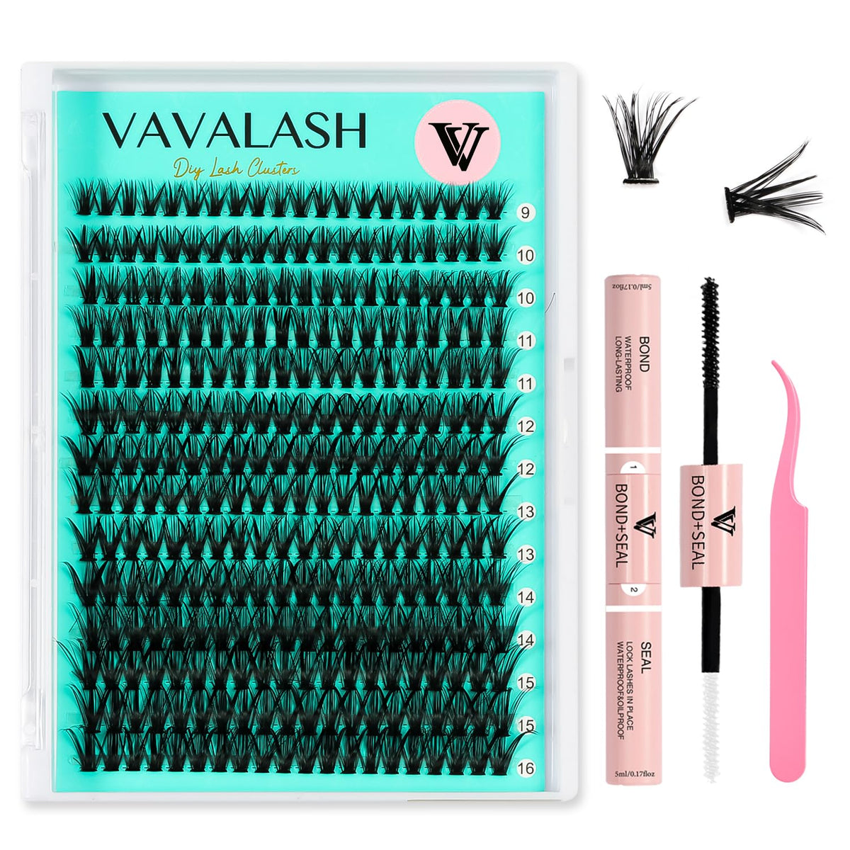 VAVALASH DIY Lash Extension Kit - 280 PCS 40D Individual Cluster Lashes 9-16mm with Bond & Seal