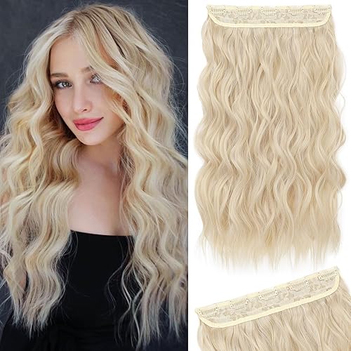 REECHO 20&quot; Clip-in Blonde Hair Extensions - Thick Wavy Synthetic Hairpiece for Women