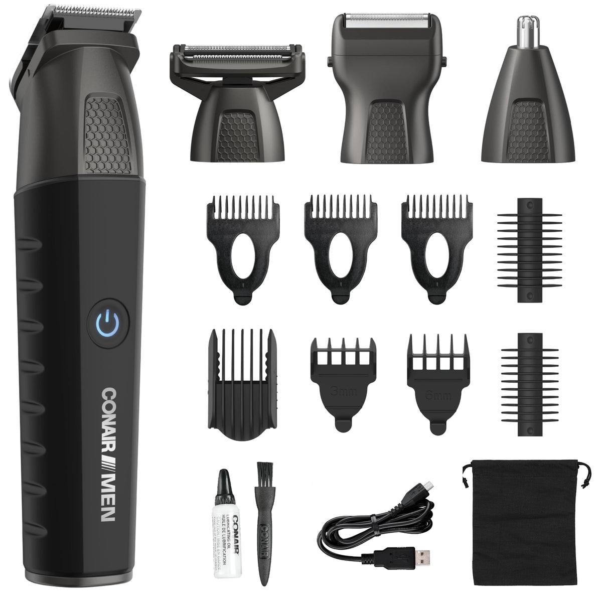 Conair Men All-In-One Trimmer Kit - 16-Piece Beard, Nose, Body Hair Grooming, Showerproof