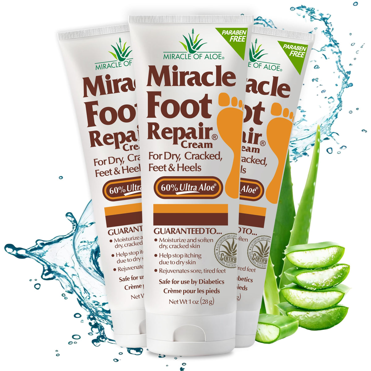 Miracle Of Aloe Miracle Foot Repair Cream - 3 Pack, 60% Pure Ultraaloe, Moisturizes & Repairs