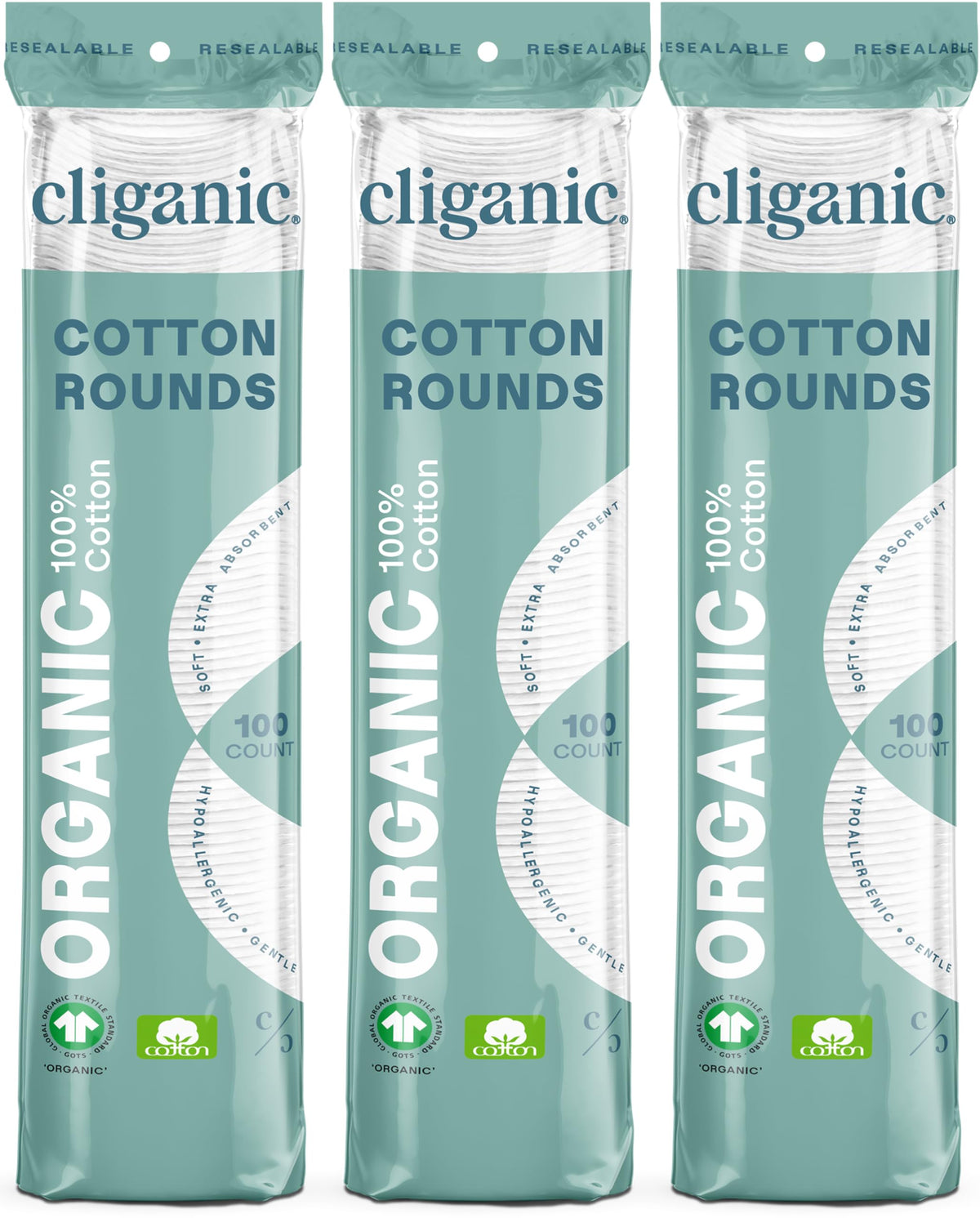 Cliganic Organic Cotton Rounds - 300 Count Hypoallergenic Makeup Remover Pads, Lint-Free