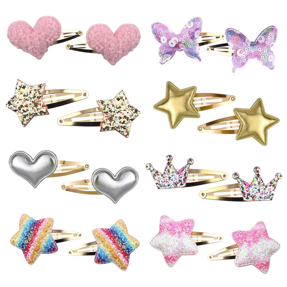 Gingbiss 16 Pack Hair Clips For Girls – Cute Star, Crown, Heart & Butterfly Metal Barrettes