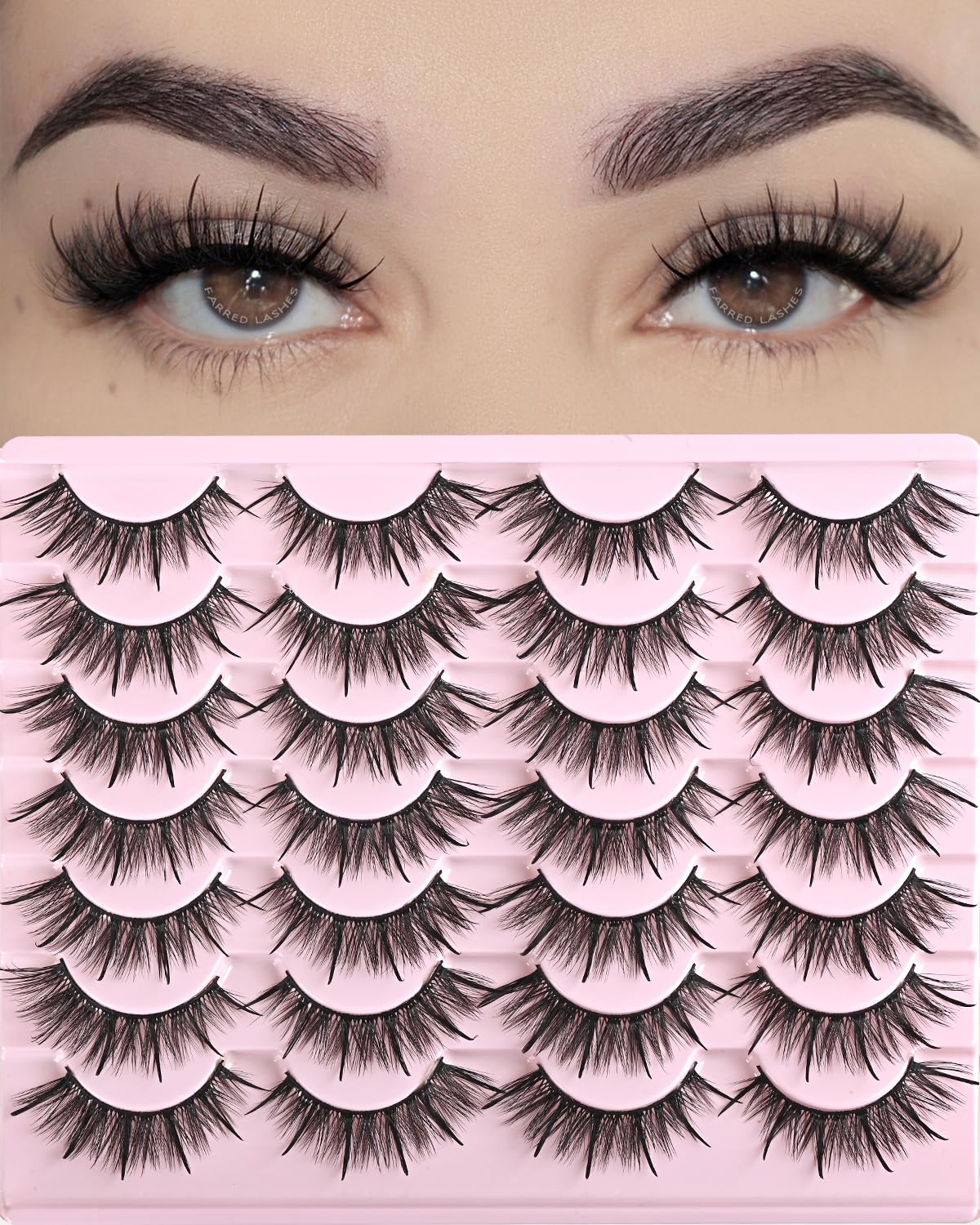 FARRED 14 Pairs Wispy Mink Eyelashes, Short Cat Eye, Fluffy False Lashes for Daily Makeup