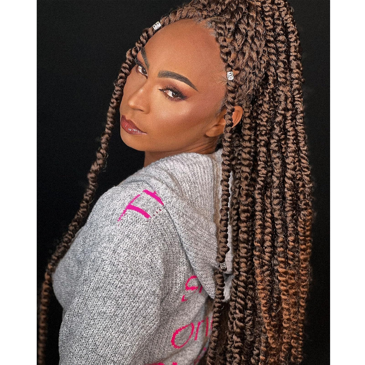 Dorsanee 18&quot; Pre-Twisted Passion Twist Crochet Hair 1B/30 - Bohemian Curly Synthetic Extensions