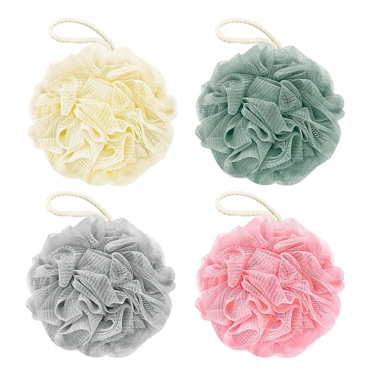 Awontar Bath Loofah Sponge Set - 60G Exfoliating Mesh Pouf Body Scrubber (4 Count, Light Color