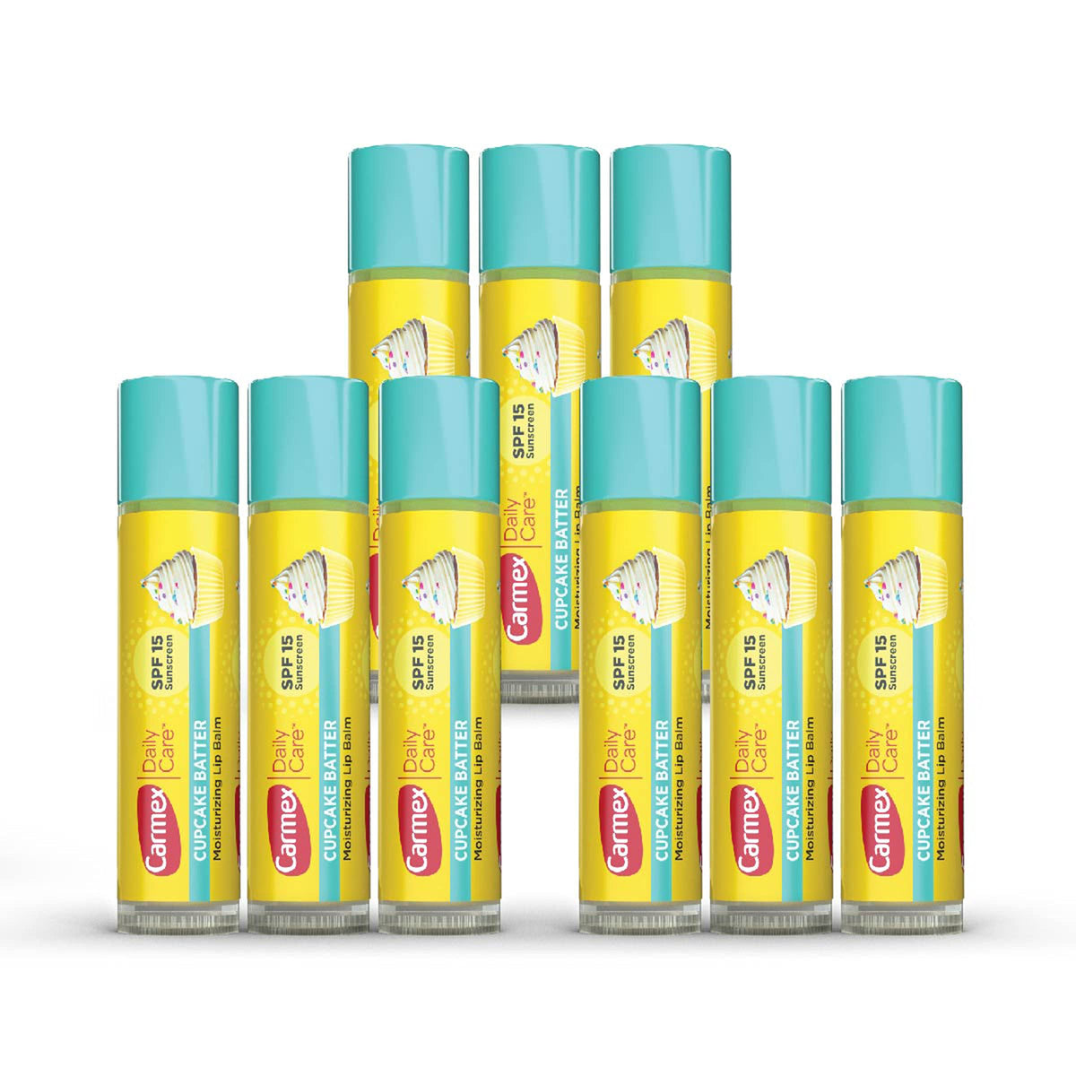 Carmex Lip Balm Sticks, Spf 15, Cupcake Batter Flavor, 9 Count - Daily Moisturizing Care