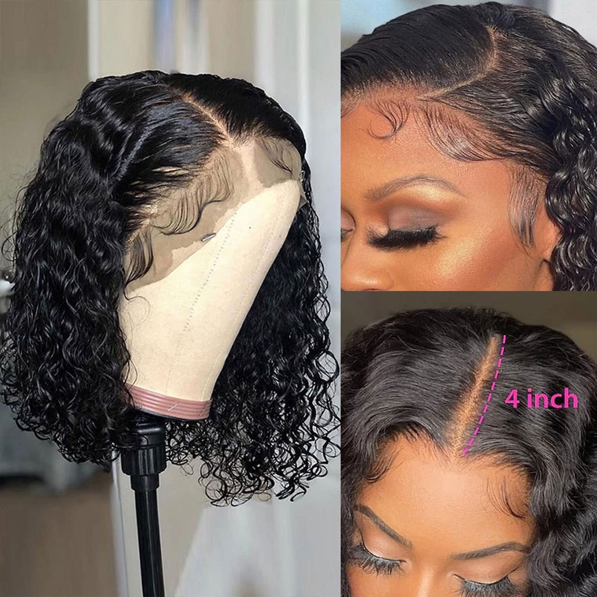 Sol Soal 10&quot; Water Wave Bob Wig - Human Hair Lace Front, Pre Plucked, Glueless, Hd Transparent