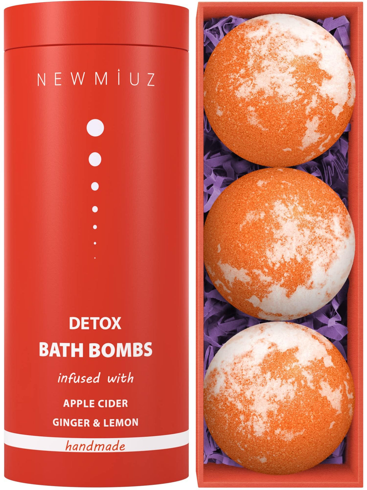 New Miuz Natural Detox Bubble Bath Bombs - Apple Cider & Ginger - Relaxing Spa Gift Set