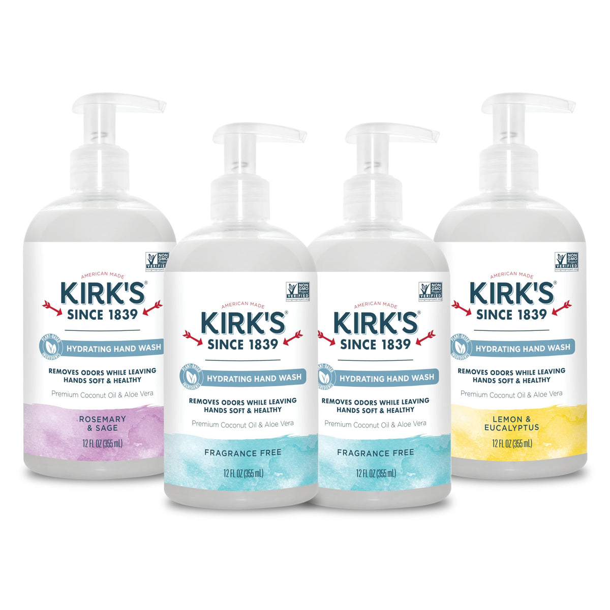 Kirk'S Hydrating Hand Wash, Coconut Oil & Aloe Vera, Vegan, Non-Gmo, 12 Fl Oz - 4 Pack