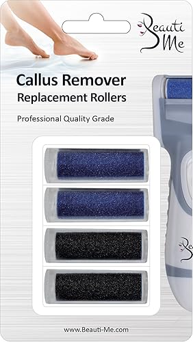 Beauti Me Electronic Callus Remover Foot File - Smooth Skin, 4 Replacement Rollers, Blue/Black