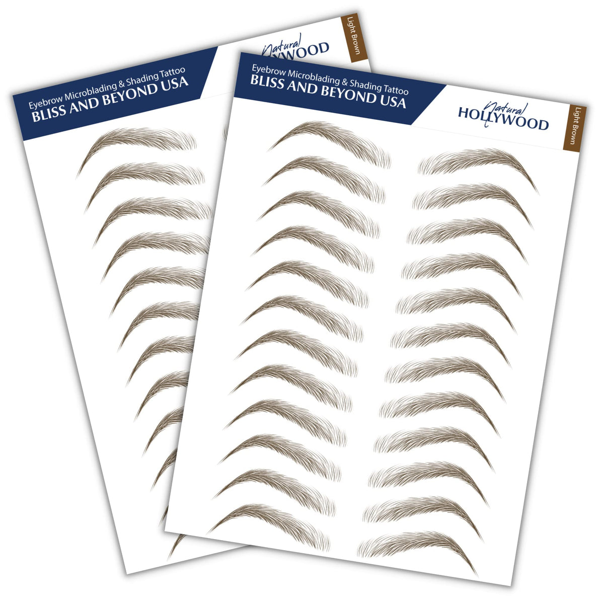 Bliss And Beyond Usa Waterproof Eyebrow Tattoo Stickers - Long Lasting Light Brown, 2 Sheets