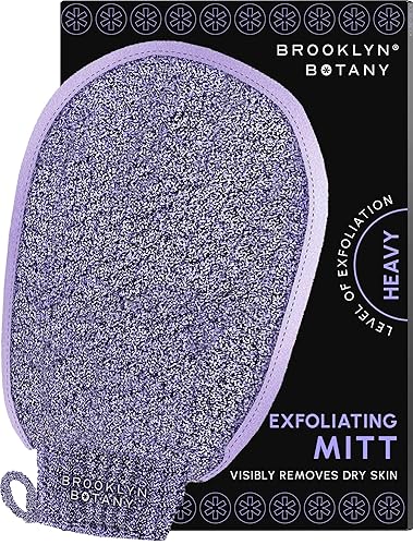 Brooklyn Botany Heavy Duty Exfoliating Mitt ·Body Scrubber For Massage & Dead Skin Removal, Purple