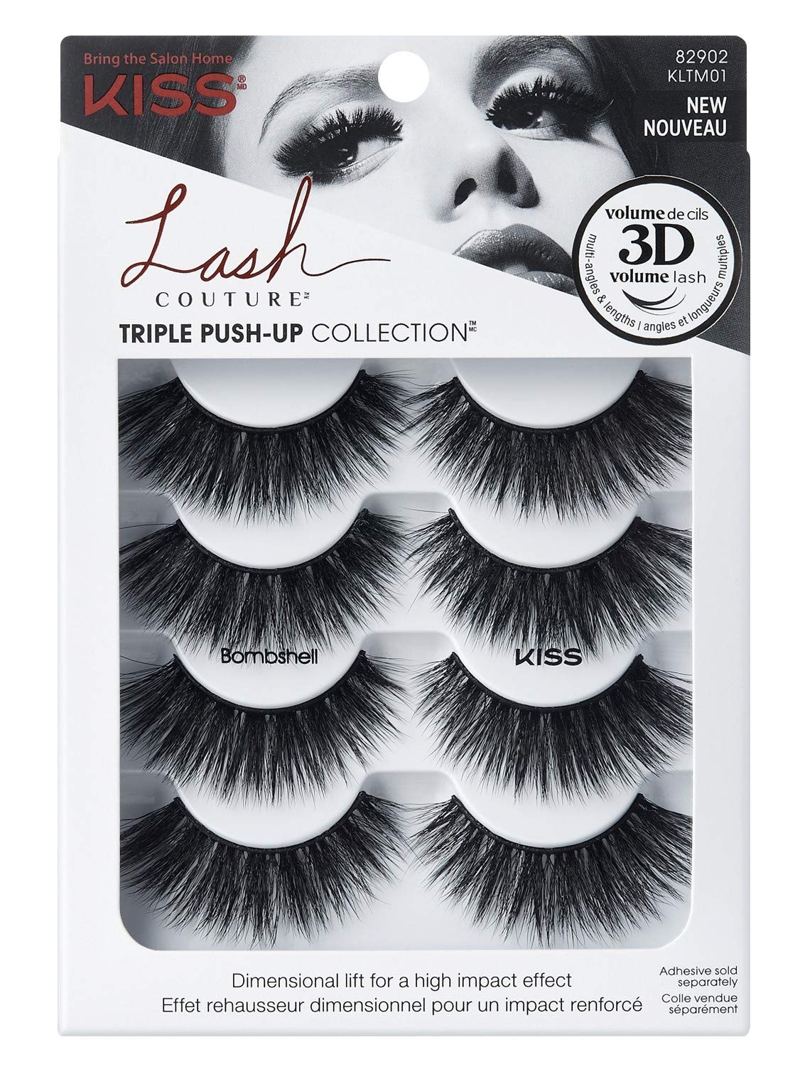 Kiss Lash Couture Triple Push-Up Collection - Bombshell, Black, 3 Count Synthetic Fibers