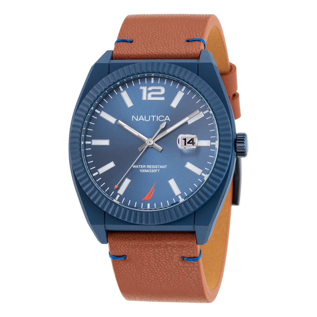 Nautica Men'S Pacific Beach Brown Leather Strap Watch - Stylish & Durable Design