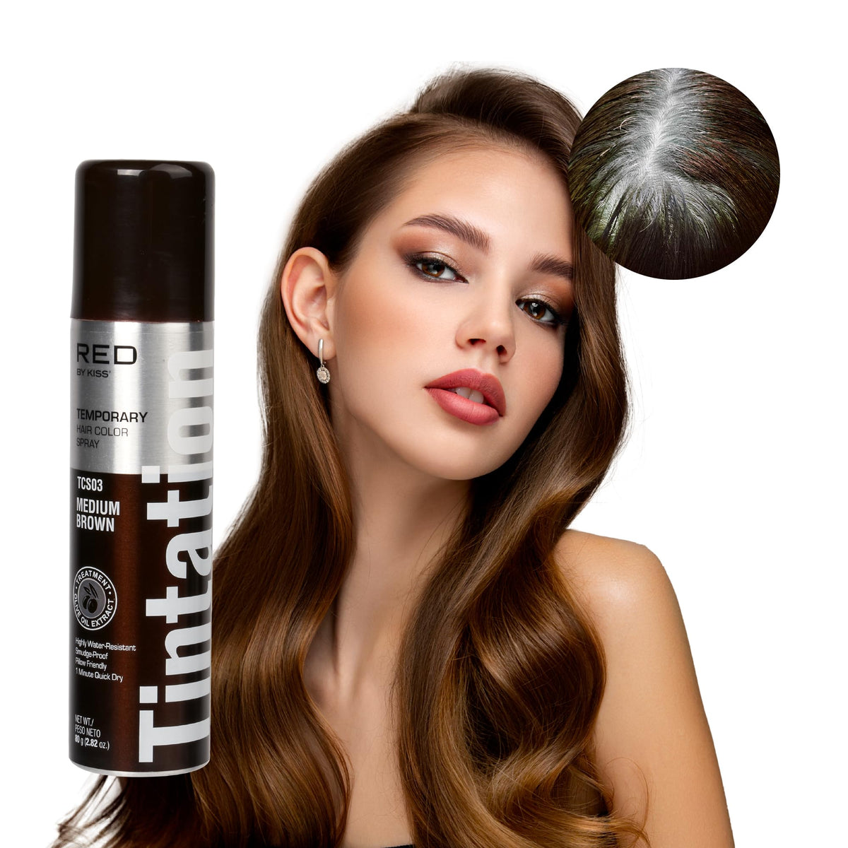 Kiss Root Cover Up Spray - Medium Brown Temporary Hair Color, 2.82 Oz Root Touch Up Dye