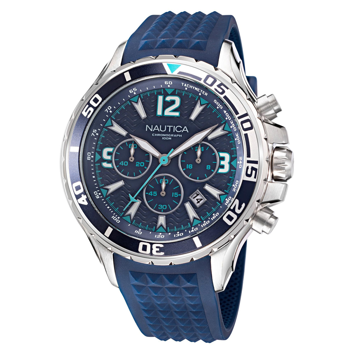 Nautica Men'S Grey/Blue Silicone Strap Watch - Napnss214, Stylish & Durable Timepiece