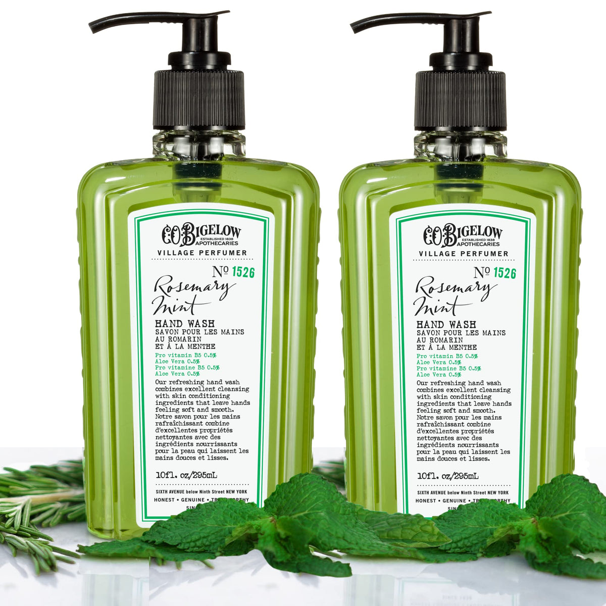 C.O. Bigelow Rosemary Mint Hand Wash - Moisturizing Soap With Aloe Vera, 10 Fl Oz, Pack Of 2