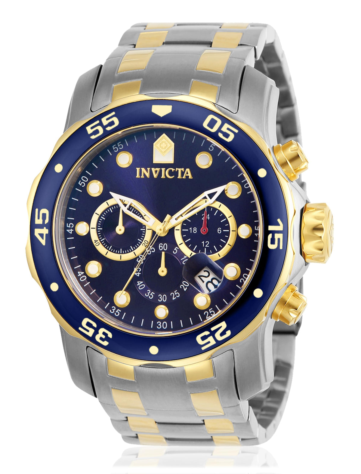 Invicta Pro Diver 48Mm Chronograph Quartz Watch, Two Tone Stainless Steel, Tt/Blue, Model 0077