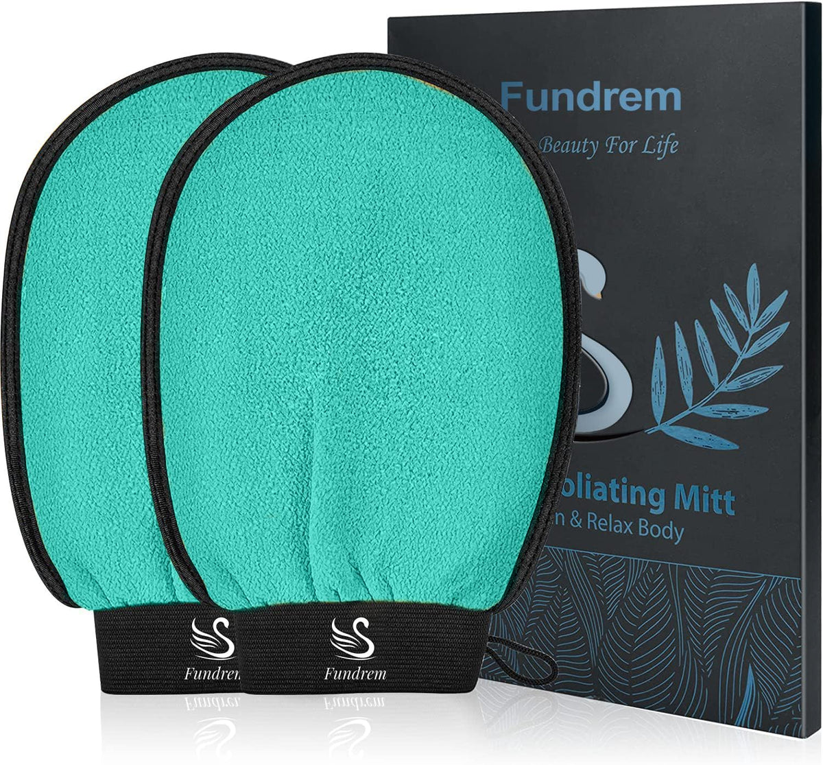 Fundrem Exfoliating Gloves 2 Pcs - Korean Body Scrubber For Dead Skin, Natural Plant Fiber, Green