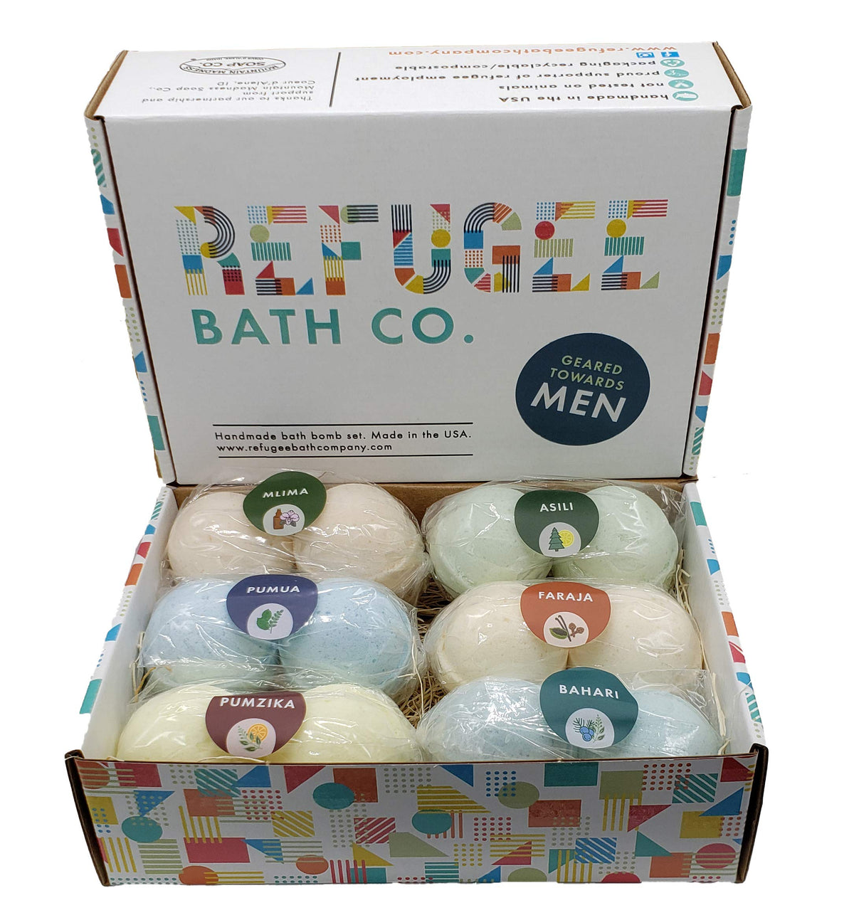 Refugee Bath Co. Vegan Variety Bath Bombs, 12 Count, Cocoa Butter, Made In The Usa