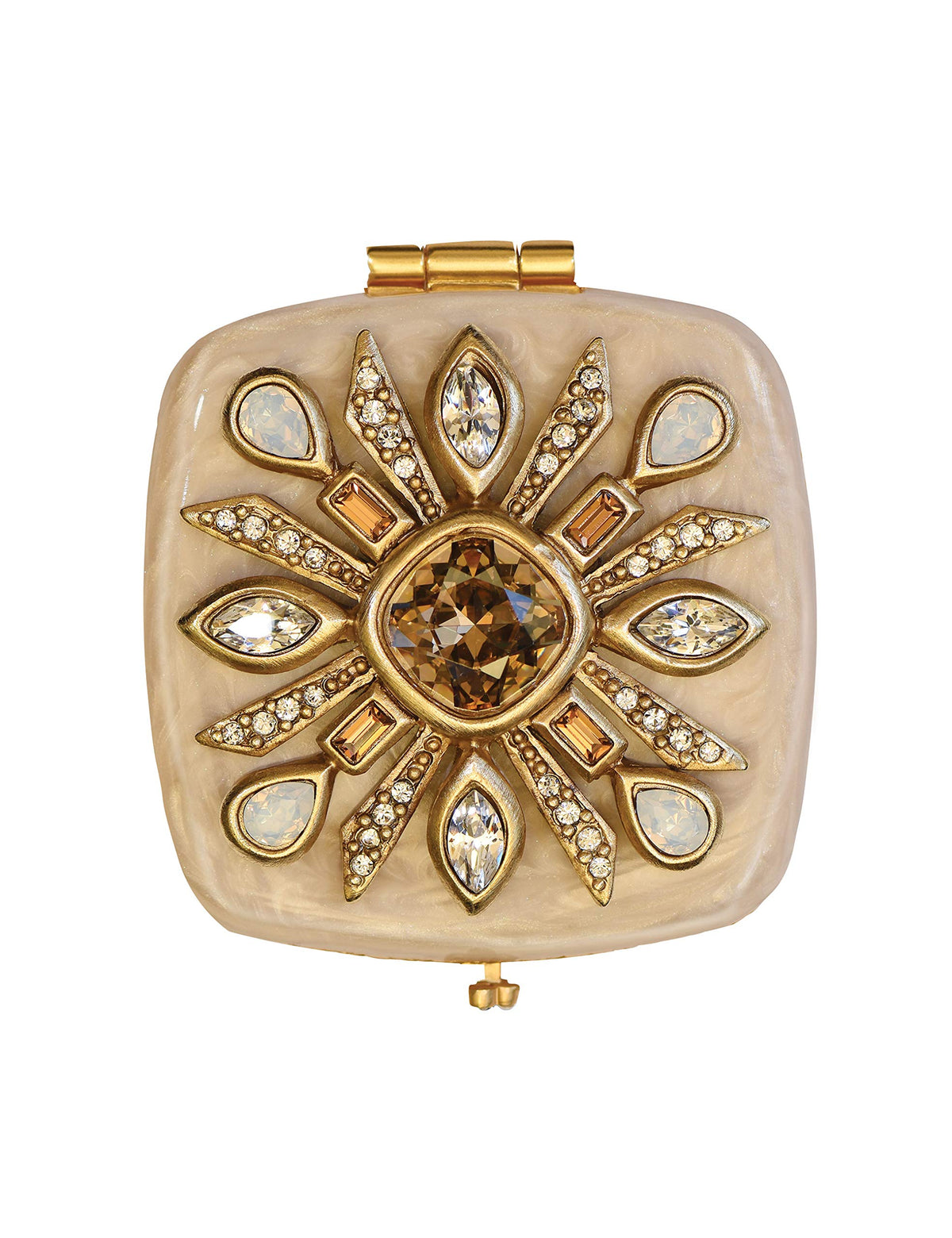 Jay Strongwater Bejeweled Compact - Schuyler Maltese Crystal, Golden Finish