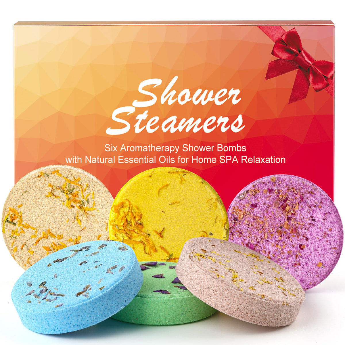 Tinyera Shower Steamers Gift Set - 6 Pack Bath Bombs With Essential Oils For Women, Eco Gift Box