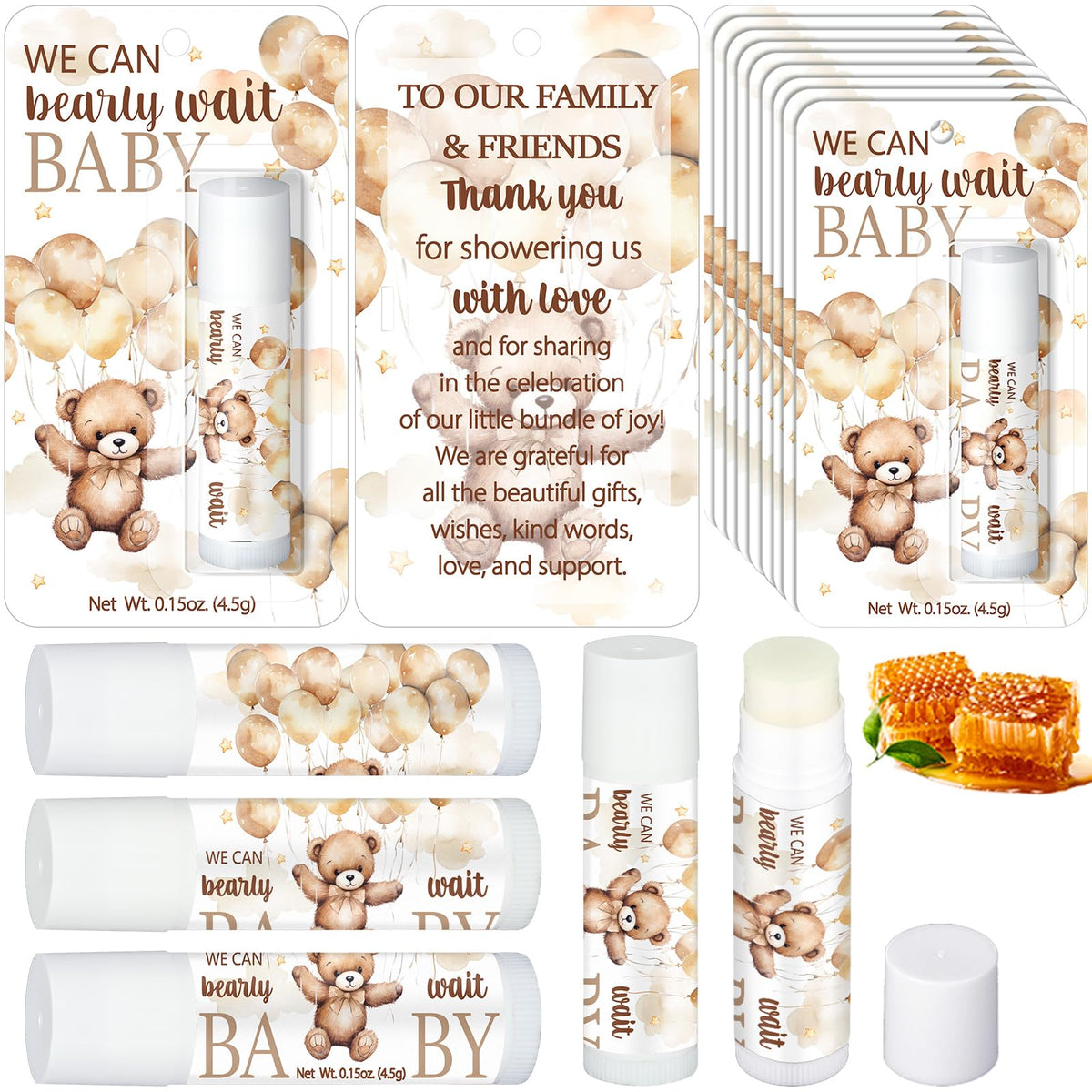 Sacubee 30 Pack Baby Shower Lip Balms - Gender Reveal Favors, Cute Bear Design, Bulk Gifts