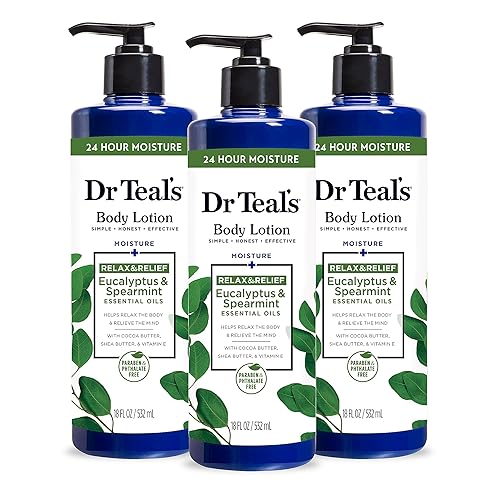 Dr Teal'S Eucalyptus & Spearmint Body Lotion, 18 Fl Oz - Pack Of 3, Essential Oils