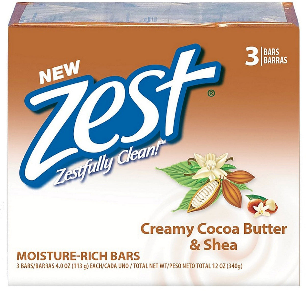 Zest Cocoa Butter & Shea Bath Bars, 4 Oz, 3 Pack (2 Packs) - Moisturizing Skin Care