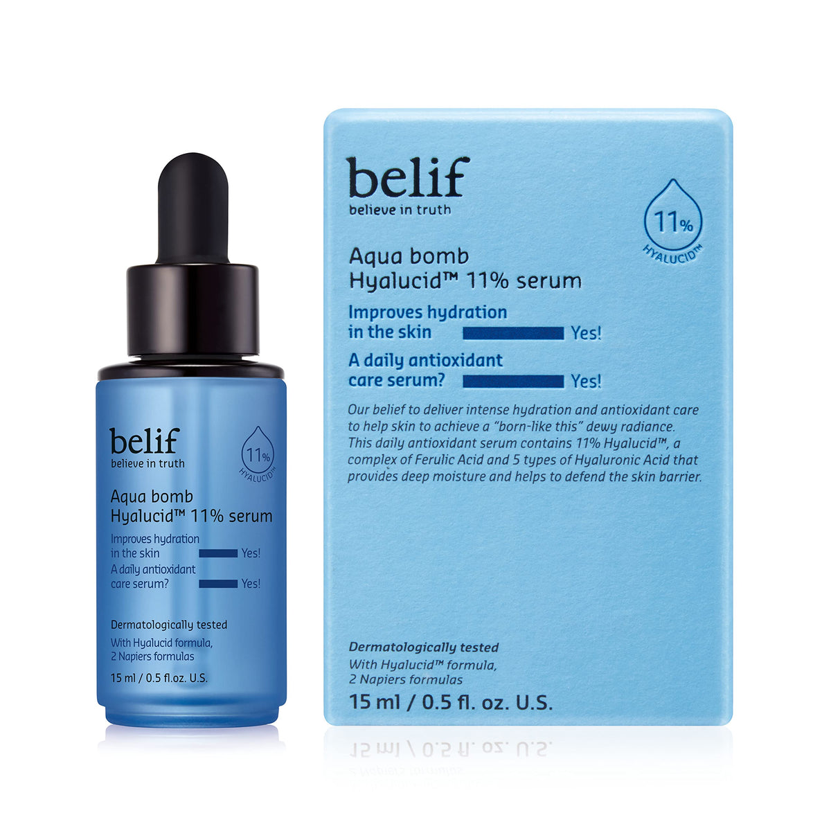 Belif Aqua Bomb Hydrating Serum, 11% Hyaluronic Acid, For Dryness & Dullness, 0.5 Fl