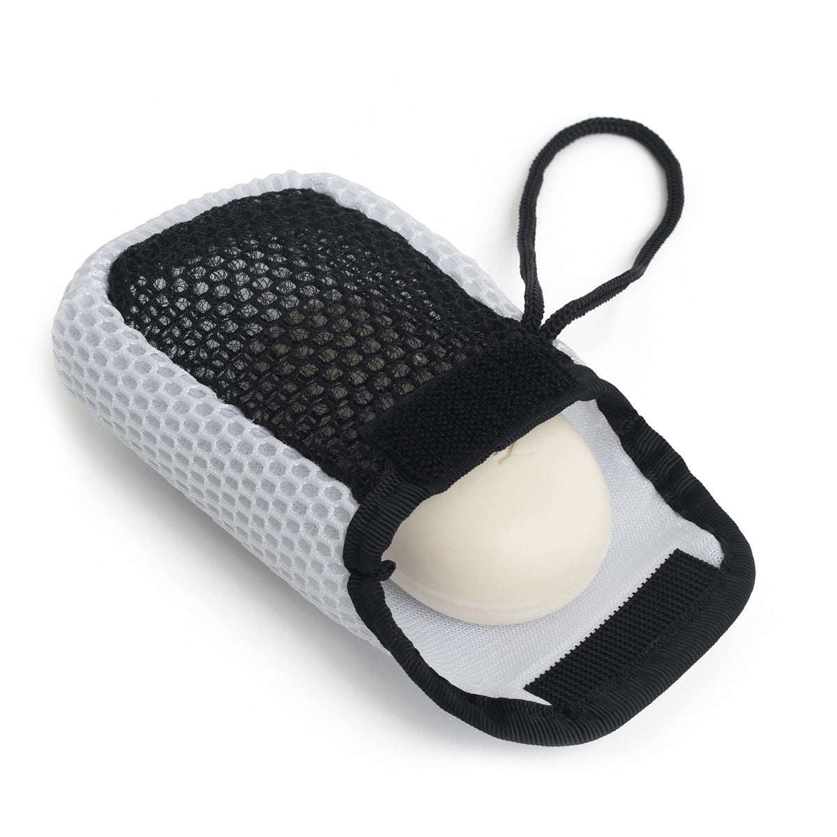 MainBasics Dual-Sided Exfoliating Soap Pouch - Fits Standard Soap Bars, White & Black