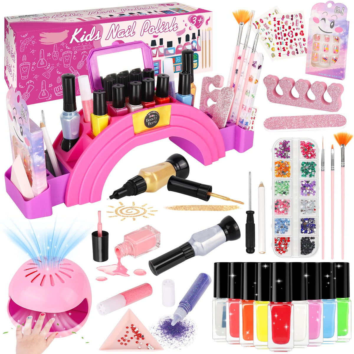 Oisacirg Kids Nail Polish Set - 28Pcs Non-Toxic Water-Based Kit With Nail Dryer For Ages 3+