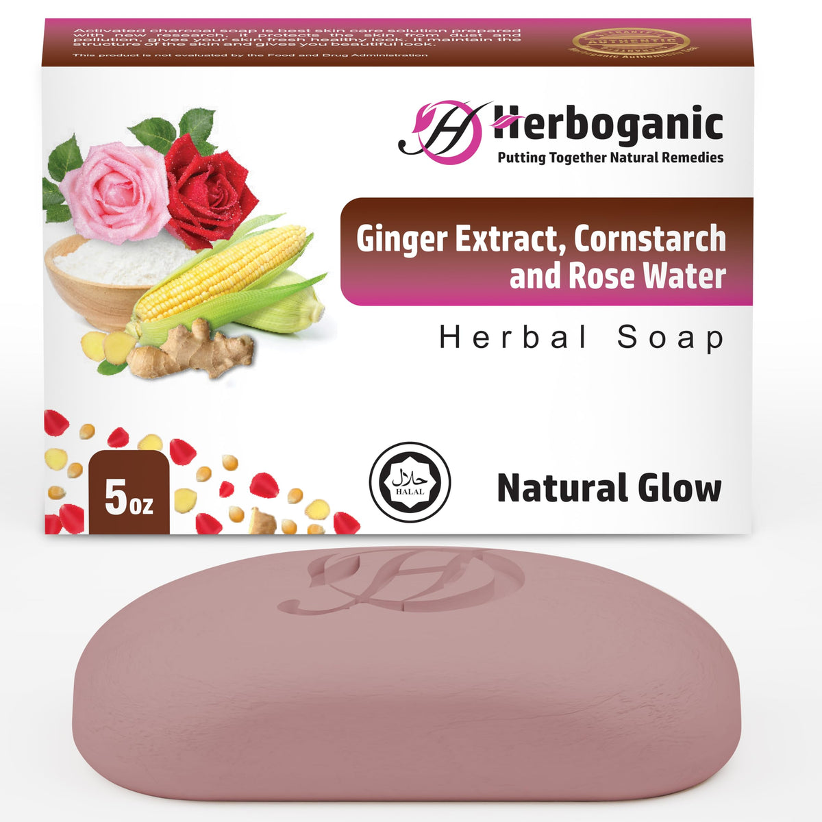 Herboganic Ginger Extract Herbal Soap | Revitalizing 5 Oz Bar For Face & Body, Natural Glow