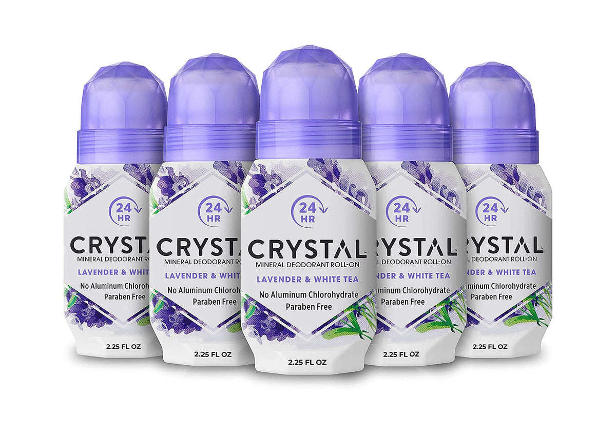 Crystal Essence Lavender & White Tea Mineral Deodorant Roll-On, 2.25 oz (Pack of 5)