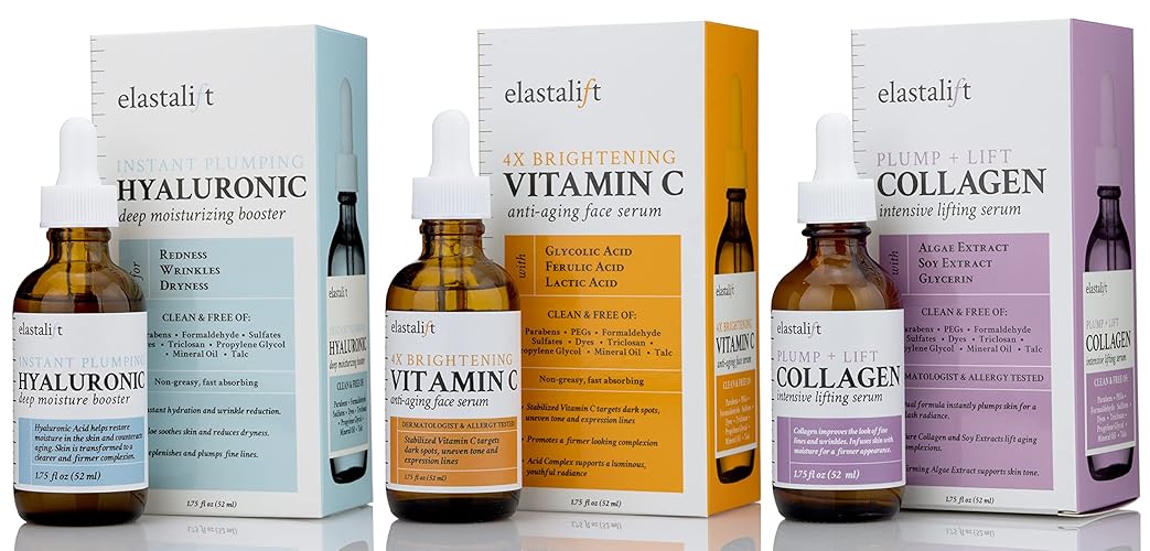 Elastalift Anti-Aging Skin Care Set - Collagen, Vitamin C & Hyaluronic Acid, 3-PC Bundle