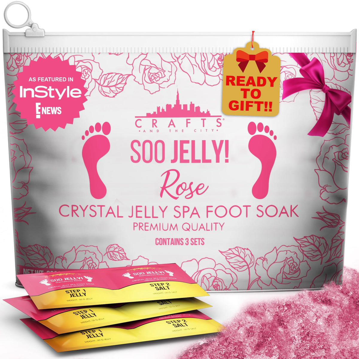 Crafts And The City Soo Jelly Pedicure Packs - Moisturizing Foot Soak For Sore Feet, 3 Count