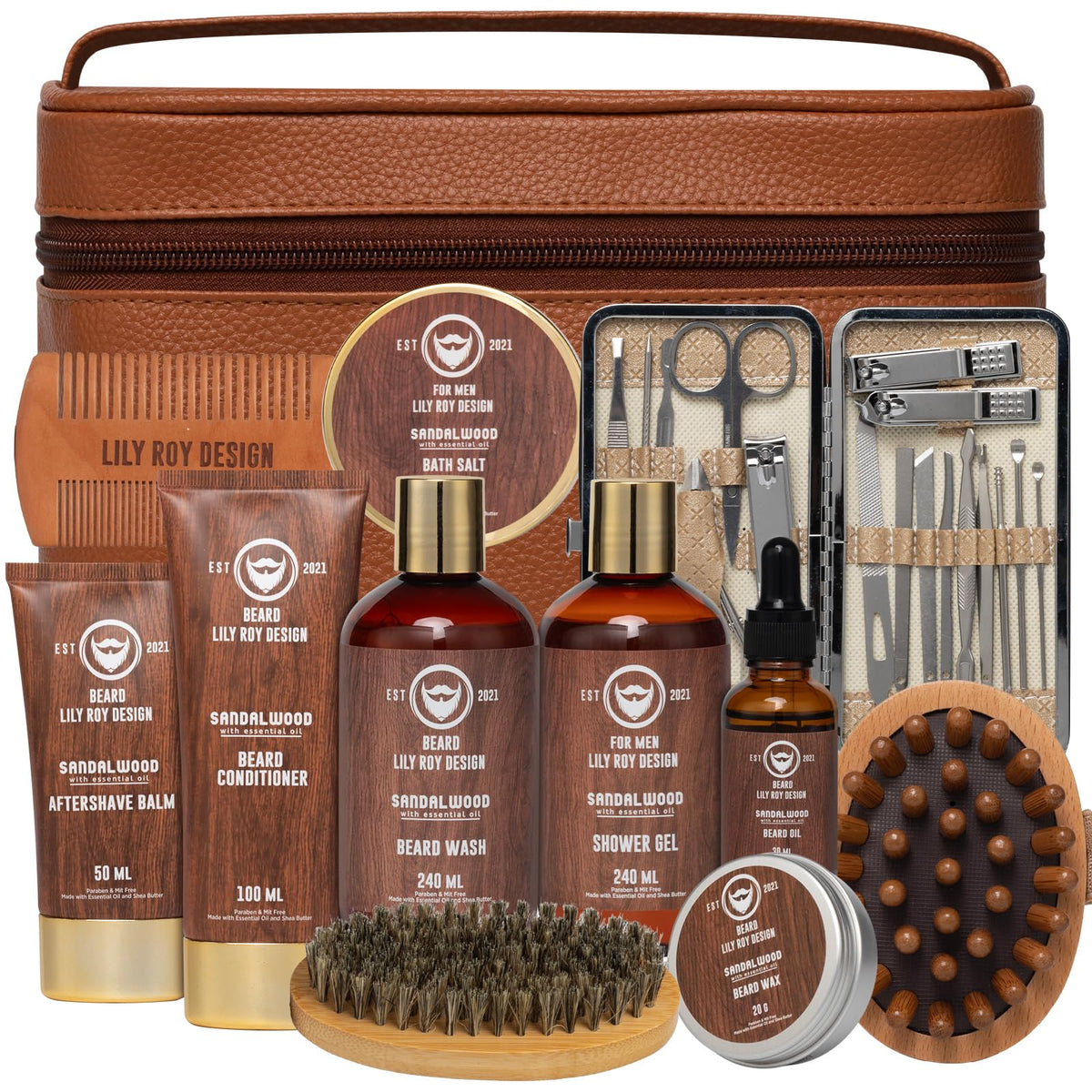 Lily Roy Luxury Spa Gift Set For Men - 12 Pcs Bath & Beard Care For Father'S Day, Christmas, Birthday