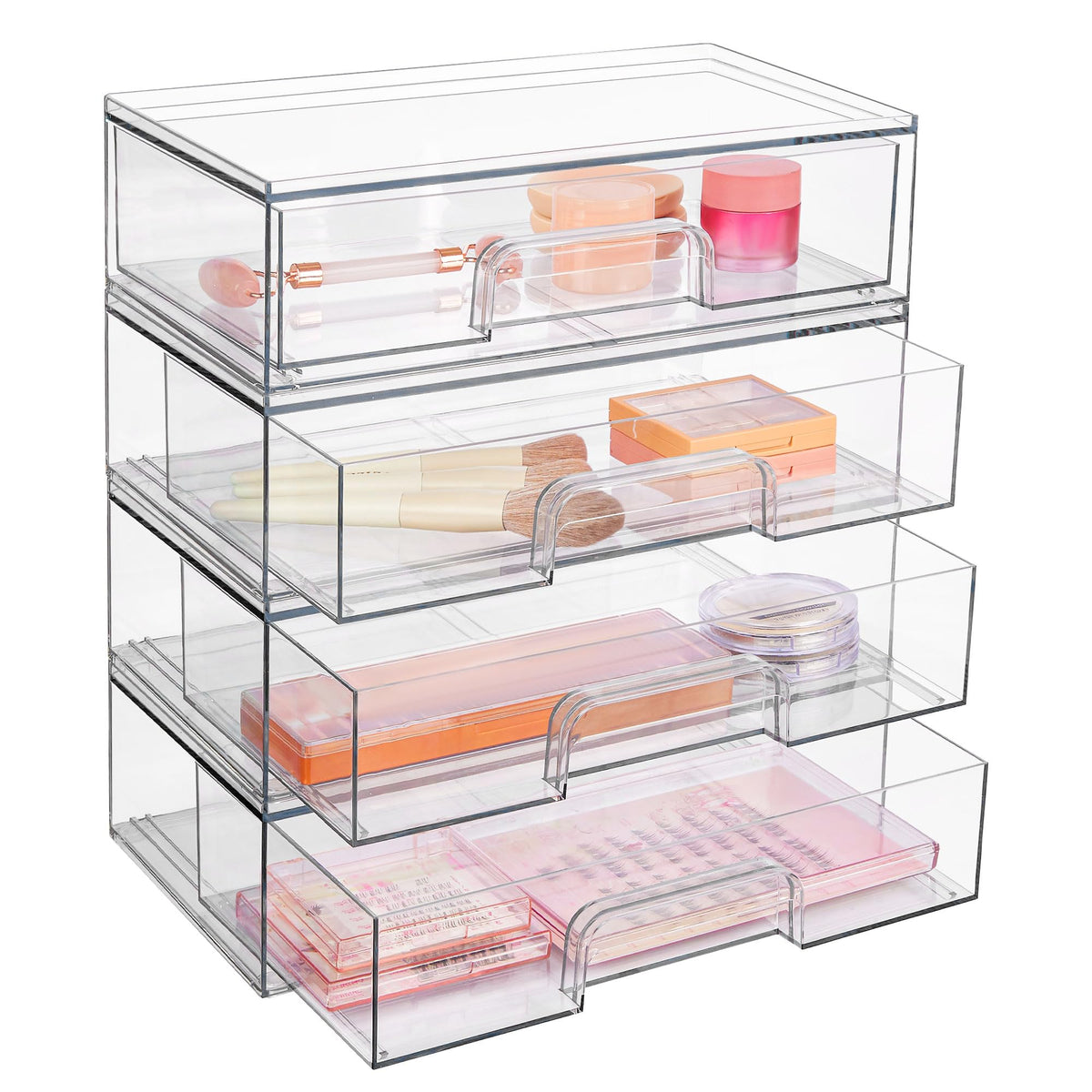 Vtopmart Clear Stackable Storage Drawers - 4 Pack Acrylic Organizers For Makeup & Beauty Supplies