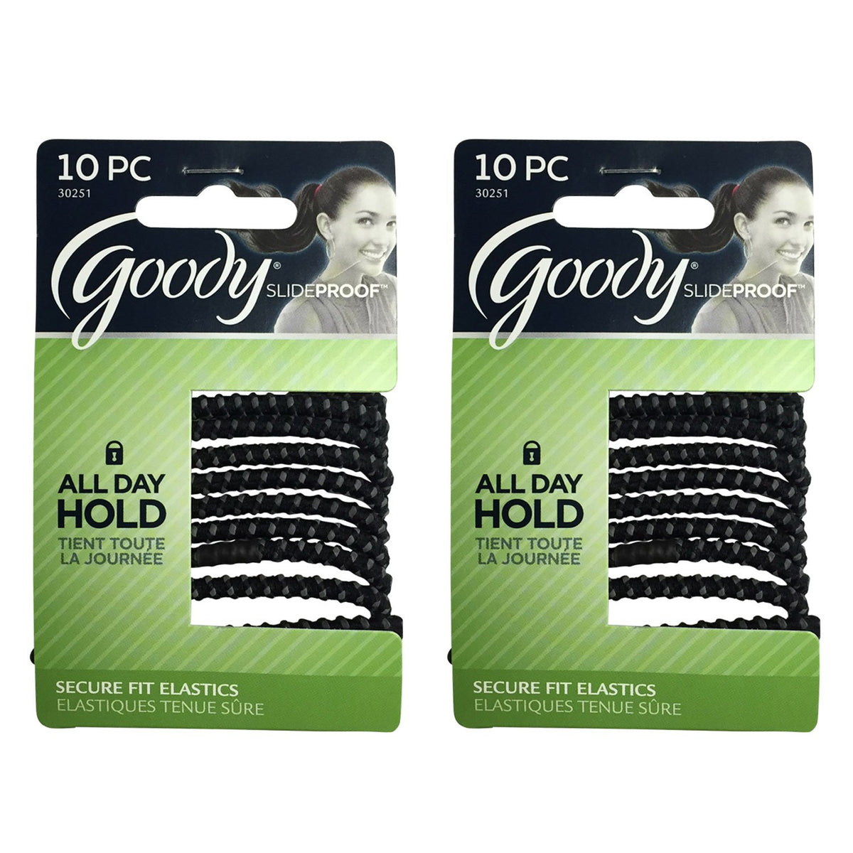 Goody Stayput Slide Proof Elastics, Black, 10 Count, 2 Packs – Durable Rubber Hair Ties