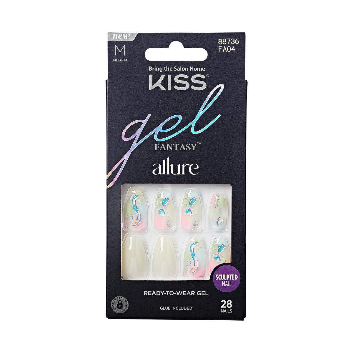 Kiss Gel Fantasy Allure Medium Coffin Fake Nails - 28 Count, Smudge Proof & Durable