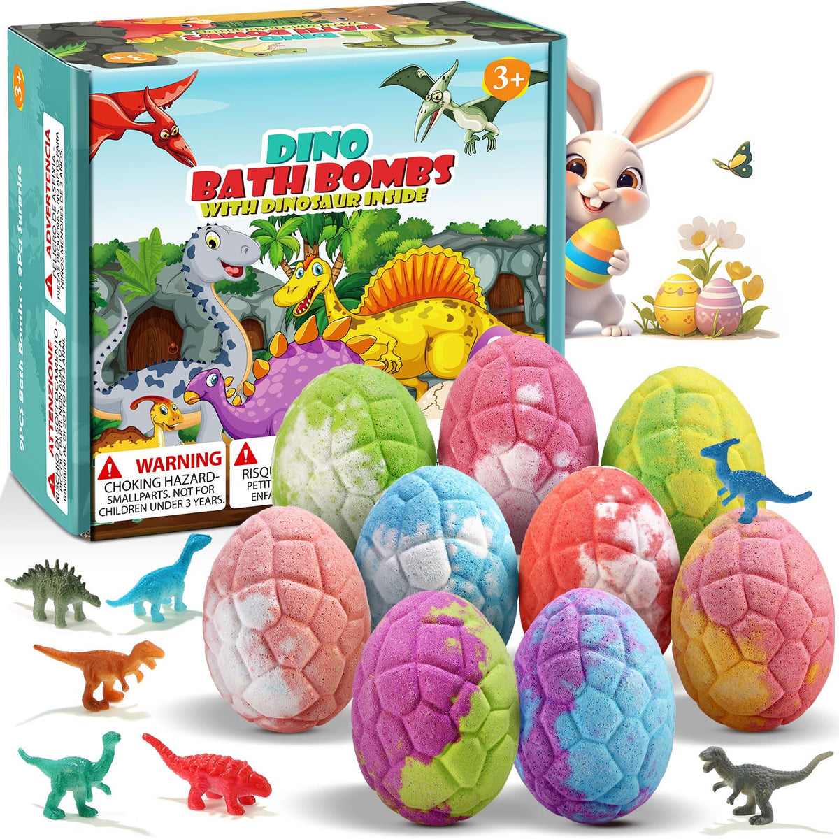 Qivatex Dinosaur Bath Bombs For Kids, 9 Pack Bubble Bath Gift Set, Perfect Easter & Birthday Gifts