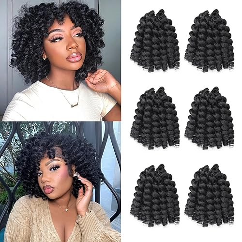 ROKTRESS Jamaican Bounce Crochet Hair - 10&quot; Synthetic Wand Curls, 1B, 6 Packs for Black Women