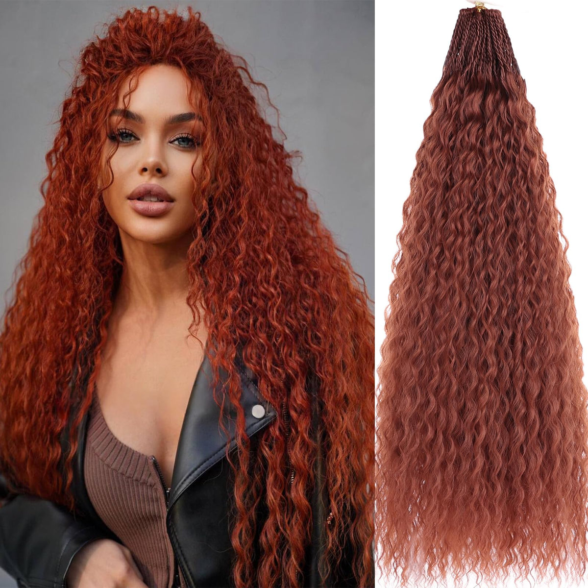 Zrq 24&quot; Pre Looped Micro Brazilian Braids Curly Crochet Hair - Red Water Wave Synthetic Extensions