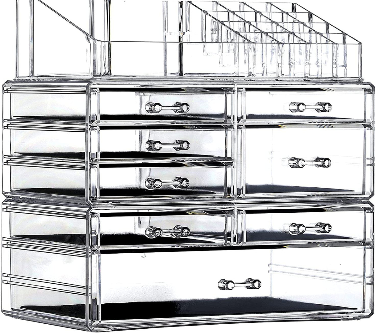 Cq Acrylic Clear 3 Pack Makeup Organizer - Stackable 8 Drawer Vanity Storage For Jewelry & Beauty