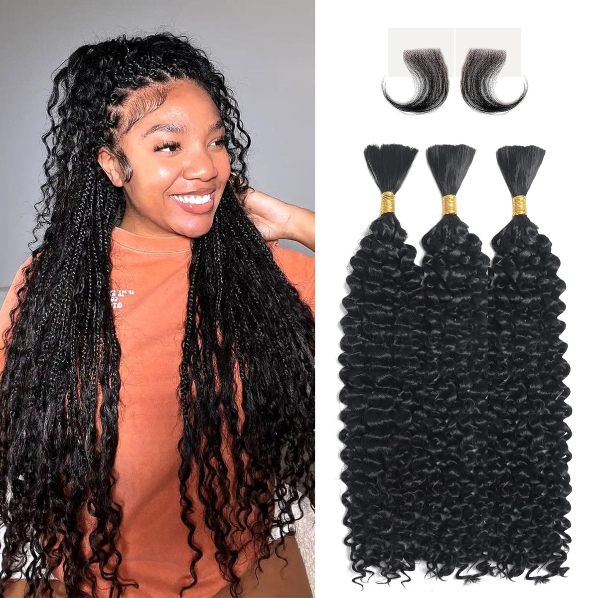 Langer 16A 20&quot; 150G Deep Wave Human Hair Braiding Extensions - 3 Bundles Brazilian Virgin Hair