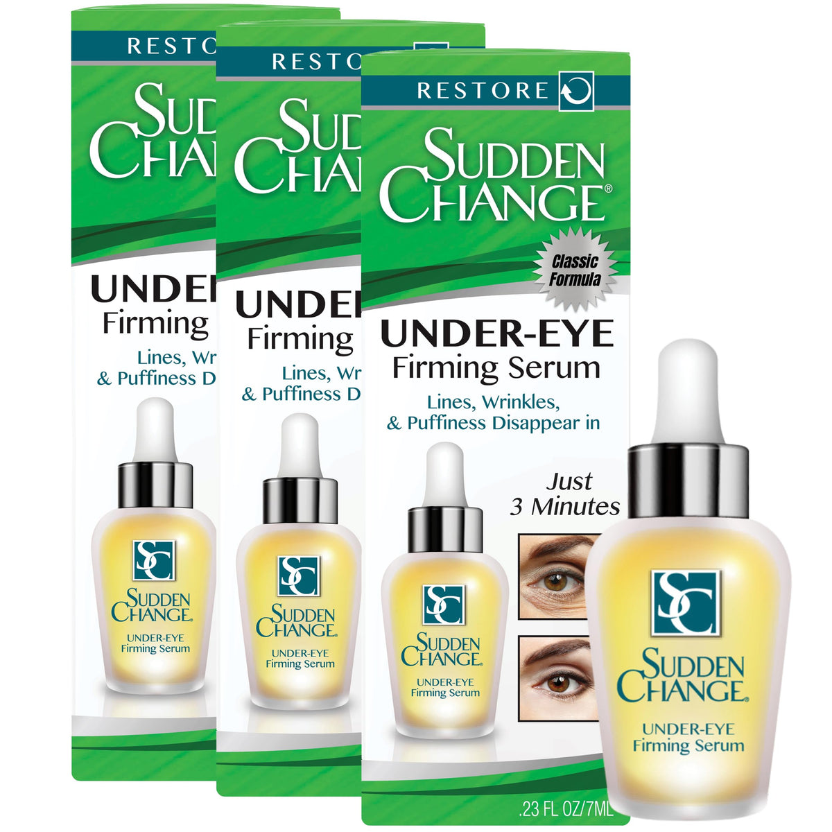 Sudden Change Under-Eye Firming Serum - Instant Puffiness Treatment, 3 Pack, 0.23 Oz